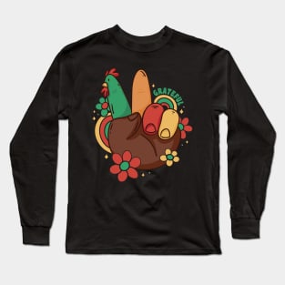 Turkey Peace Hand SIgn Groovy Hippie Thanksgiving Long Sleeve T-Shirt